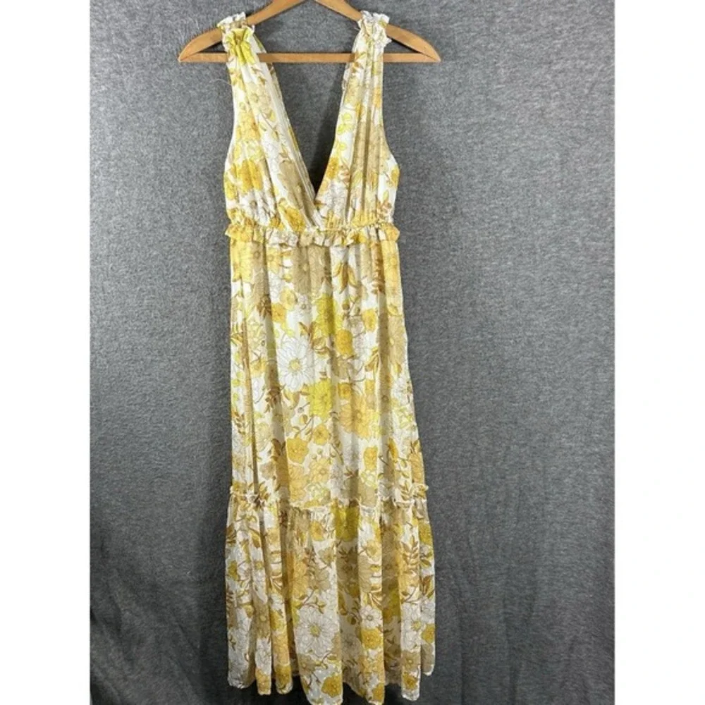 Charlotte Russe Maxi Women's Sundress Size M Yellow Floral Tiered Babydoll Lined - Picture 2 of 12
